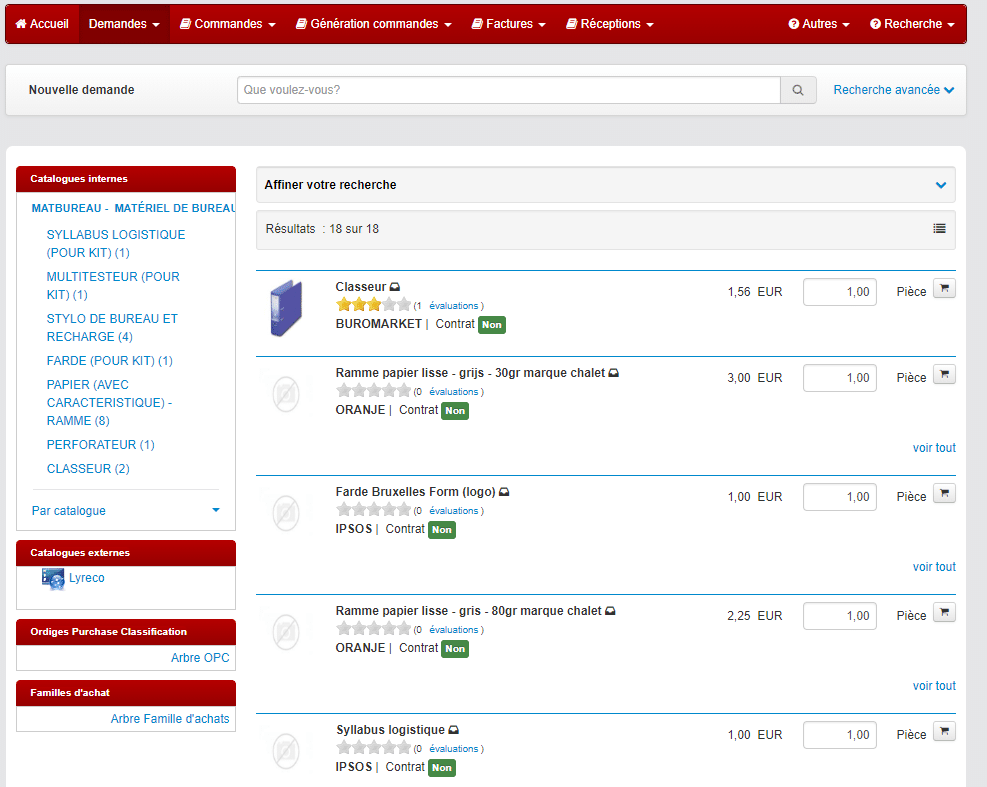 gestion des demandes achat, portail des demandes, catalogues,stocks